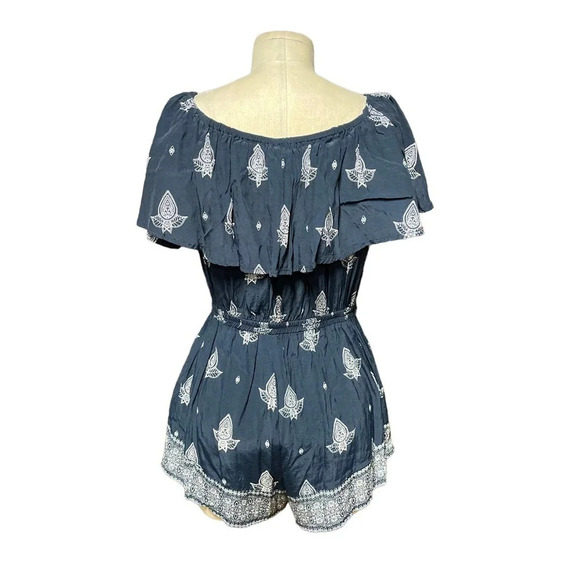 Faithfull The Brand Lane Off The Shoulder Romper Navy Blue Paisley Size US 6 - Picture 7 of 10